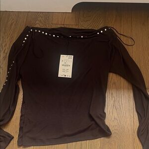 Zara brown studded long sleeve top